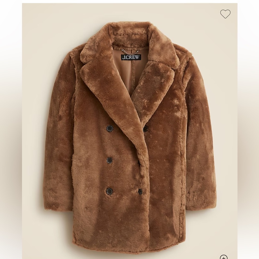 J.CREW FAUX FUR PEA COAT: NWT! Soft brown (Medium)